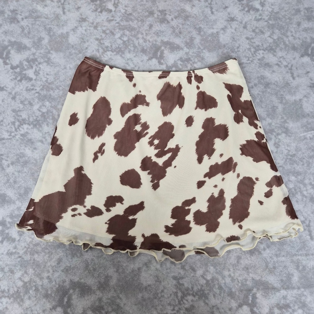 See You Monday Cow Print Skirt Womens Medium Y2K Mesh Festival Cowgirl Western - Picture 3 of 5